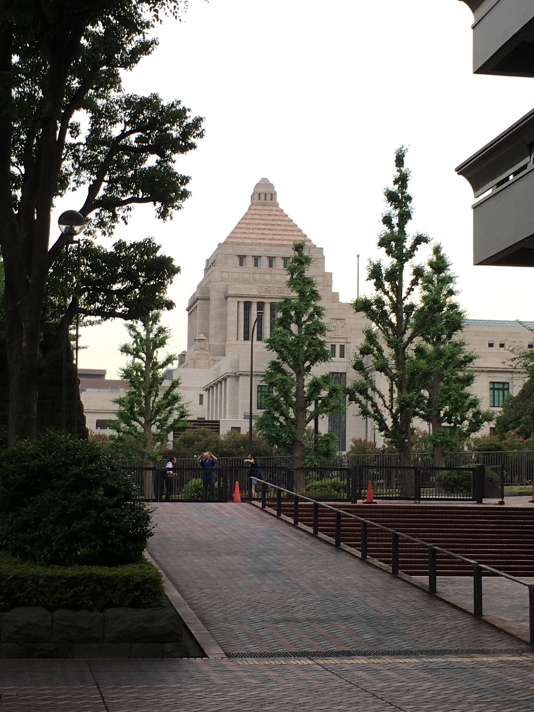 図書館の前に国会議事堂が見える